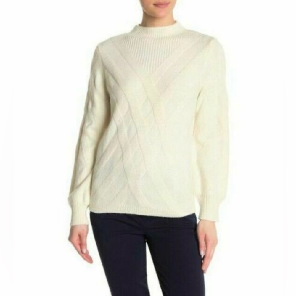 JOSEPH A. Women Ribbed Mock Neck  X-Knit Sweater , Cream Size S